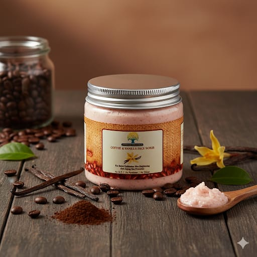 Intrigue Organics Coffee & Vanilla Face Scrub β Exfoliate, Brighten & Protect (200gm)
